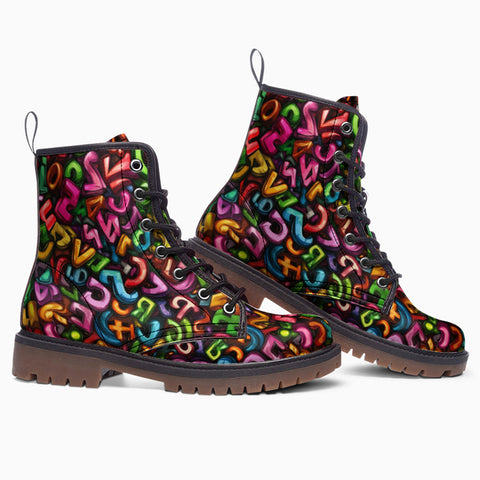 Leather Boots Colorful Graffiti Letters
