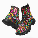 PU Leather Chunky Boots Colorful Graffiti Letters