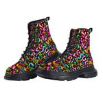 PU Leather Chunky Boots Colorful Graffiti Letters