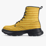 PU Leather Chunky Boots Yellow Corn Cob Texture