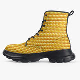 PU Leather Chunky Boots Yellow Corn Cob Texture