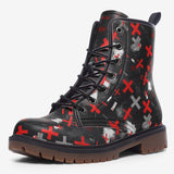 Leather Boots Abstract Art Red and White Crosses