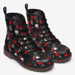 Leather Boots Abstract Art Red and White Crosses