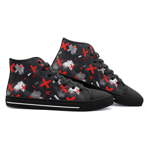 High-Top Canvas Shoes Abstract Art Red and White Crosses