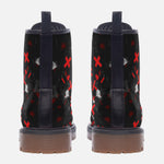 Leather Boots Abstract Art Red and White Crosses