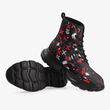 PU Leather Chunky Boots Abstract Art Red and White Crosses