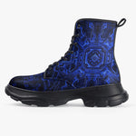 PU Leather Chunky Boots Blue Circuit Pattern