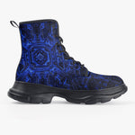 PU Leather Chunky Boots Blue Circuit Pattern