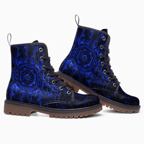 Leather Boots Blue Circuit Pattern