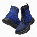 PU Leather Chunky Boots Blue Circuit Pattern