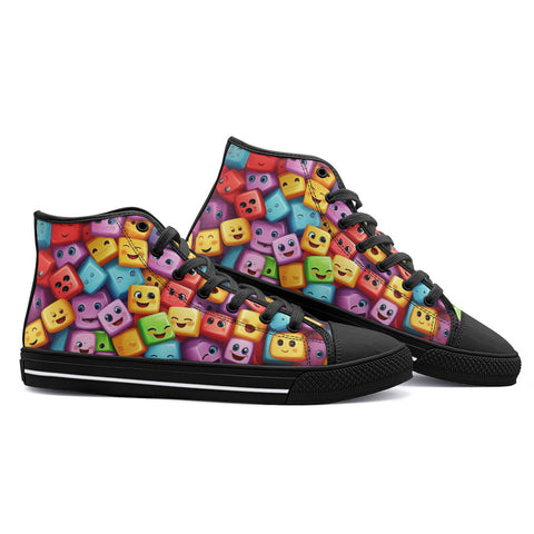 High-Top Canvas Shoes Colorful Cartoon Cubes Faces