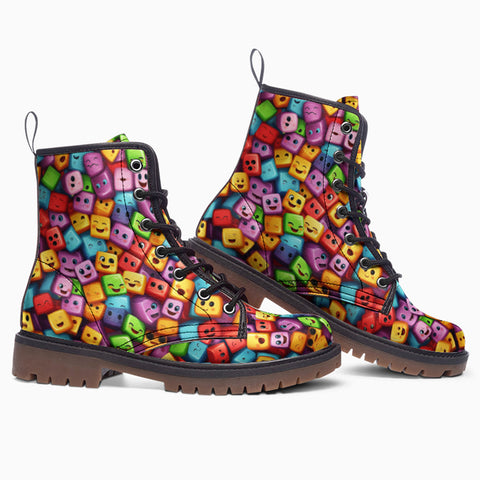 Leather Boots Colorful Cartoon Cubes Faces