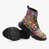 PU Leather Chunky Boots Colorful Cartoon Cubes Faces