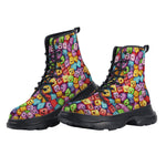 PU Leather Chunky Boots Colorful Cartoon Cubes Faces