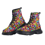 PU Leather Chunky Boots Colorful Cartoon Cubes Faces