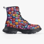 PU Leather Chunky Boots Vibrant and Colorful Square Characters