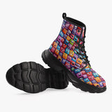PU Leather Chunky Boots Vibrant and Colorful Square Characters
