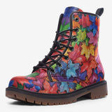 Leather Boots Colorful Maple Leaves