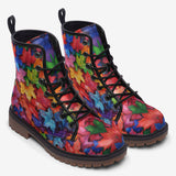Leather Boots Colorful Maple Leaves