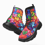 PU Leather Chunky Boots Colorful Maple Leaves