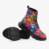 PU Leather Chunky Boots Colorful Maple Leaves
