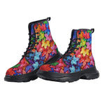 PU Leather Chunky Boots Colorful Maple Leaves