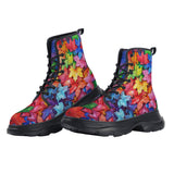 PU Leather Chunky Boots Colorful Maple Leaves