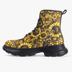PU Leather Chunky Boots Sunflowers Honeycomb and Bees Art