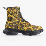 PU Leather Chunky Boots Sunflowers Honeycomb and Bees Art