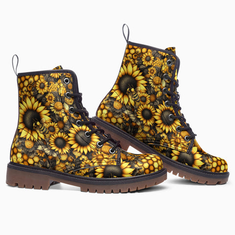 Leather Boots Sunflowers Honeycomb and Bees Art