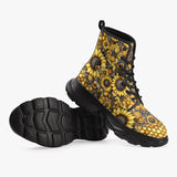 PU Leather Chunky Boots Sunflowers Honeycomb and Bees Art
