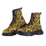 PU Leather Chunky Boots Sunflowers Honeycomb and Bees Art