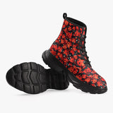 PU Leather Chunky Boots Ladybugs Art Pattern