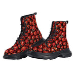 PU Leather Chunky Boots Ladybugs Print Pattern