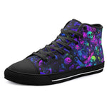 High-Top Canvas Shoes Vibrant Pattern of Neon Skulls