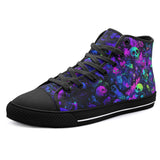 High-Top Canvas Shoes Vibrant Pattern of Neon Skulls