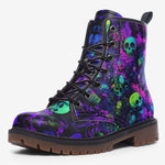 Leather Boots Vibrant Pattern of Neon Skulls