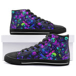 High-Top Canvas Shoes Vibrant Pattern of Neon Skulls