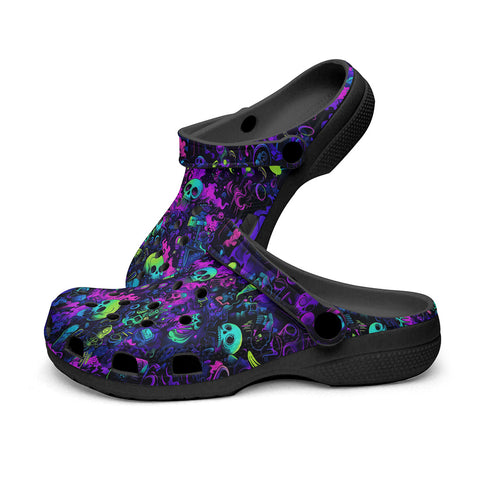 Classic Clogs Vibrant Pattern of Neon Skulls