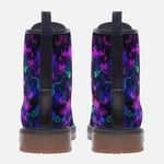 Leather Boots Vibrant Pattern of Neon Skulls