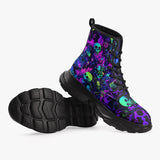 PU Leather Chunky Boots Vibrant Pattern of Neon Skulls