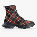 PU Leather Chunky Boots Red and Black Tartan Pattern