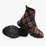 PU Leather Chunky Boots Red and Black Tartan Pattern