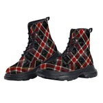 PU Leather Chunky Boots Red and Black Tartan Pattern