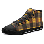 High-Top Canvas Shoes Plaid Pattern Brown Black Yellow