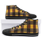 High-Top Canvas Shoes Plaid Pattern Brown Black Yellow