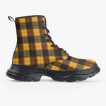 PU Leather Chunky Boots Plaid Pattern Brown Black Yellow