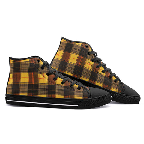 High-Top Canvas Shoes Plaid Pattern Brown Black Yellow