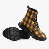 PU Leather Chunky Boots Plaid Pattern Brown Black Yellow