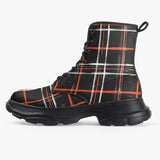 PU Leather Chunky Boots Hand-drawn Plaid Pattern